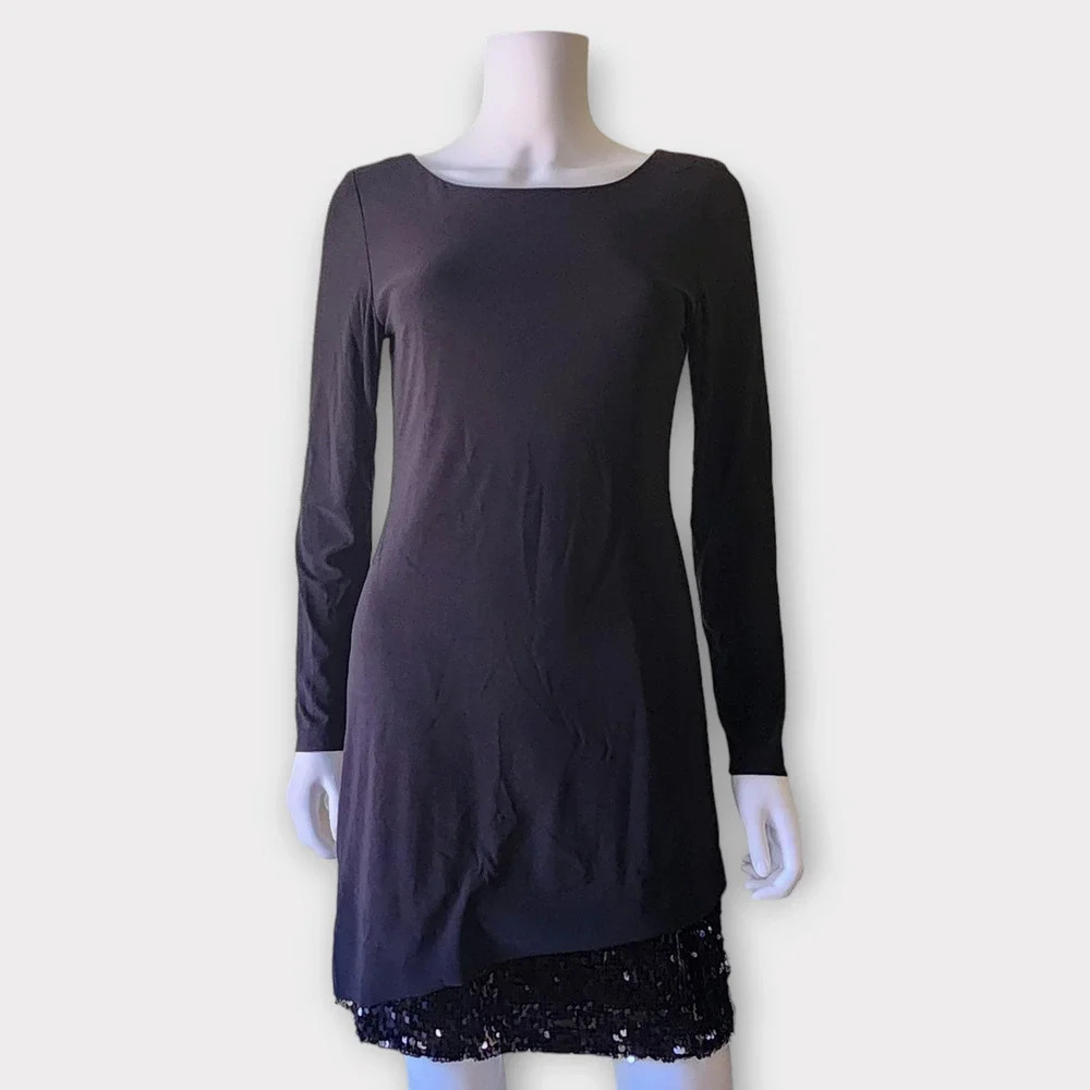 Betsy & Adam Womens Mini Cocktail Dress Size 6 Reversible Sequins Long Sleeve - Picture 3 of 11
